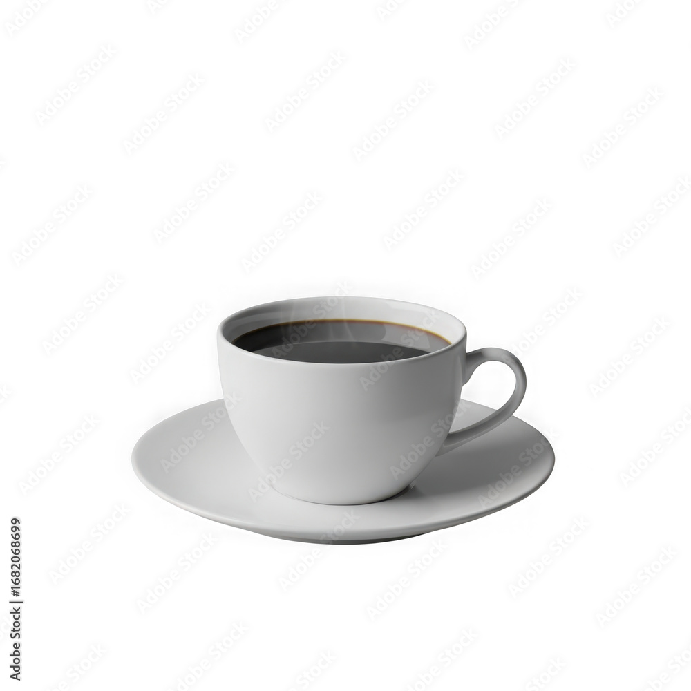 Obraz premium 3d white coffee cup and saucer with dark liquid isolated on transparent background