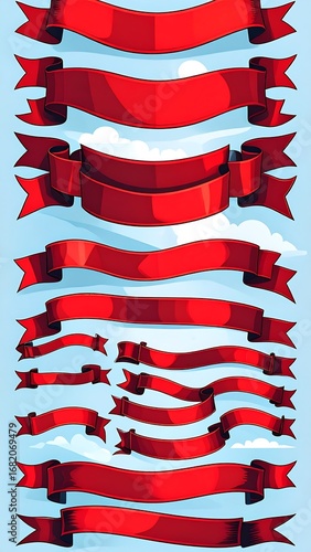 Red ribbons on light blue background
