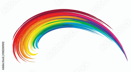 Abstract rainbow arc of textured brush strokes on a white background showing vivid spectrum colors