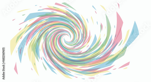 Abstract colorful spiral of pastel shardlike shapes on a white background radiating outwards
