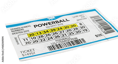 Powerball Lottery Ticket with Winning Numbers Highlighted