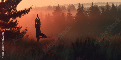 Woman Practicing Yoga in Tranquil Nature