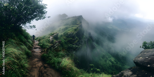 Lone Backpacker Trekking Through a Majestic Mountain Landscape