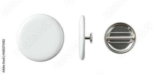 Blank white circular badge with metal pin