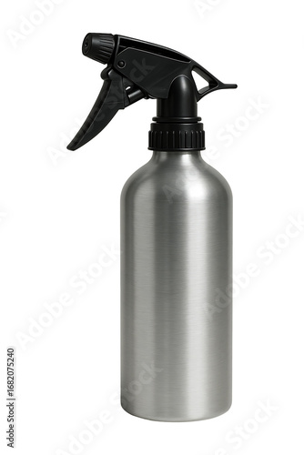Metal spray bottle with black nozzle high quality realistic image.