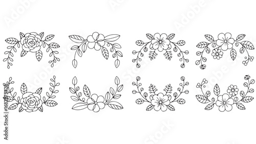 Floral Design Elements: Hand-Drawn Flower Arrangements for Design Projects
