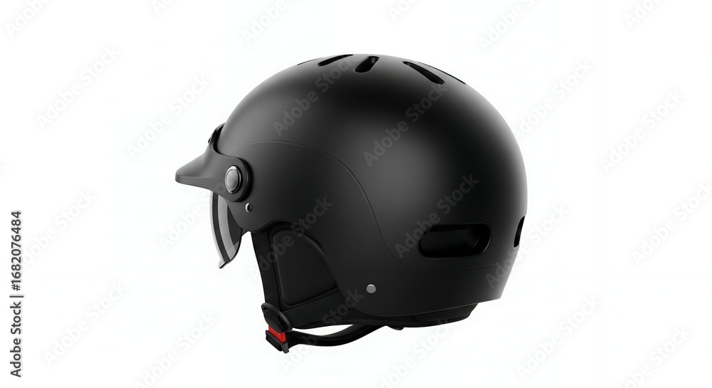 Fototapeta premium Open-face motorcycle helmet, black, side view, safety gear, head protection, visor, riding equipment
