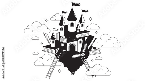 Book Castle: A Whimsical Illustration of Reading and Imagination