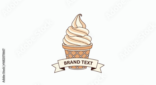 An illustration of a vanilla ice cream cone with a BRAND TEXT banner
