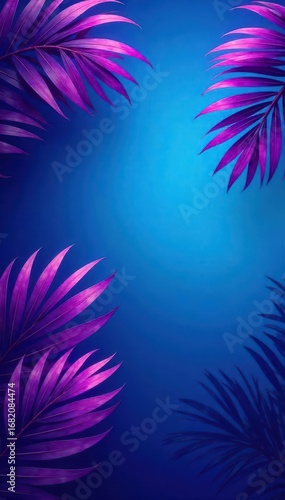 Vivid purple palm leaves, blue gradient Tropical, exotic design , tropical, vibrant, wallpaper
