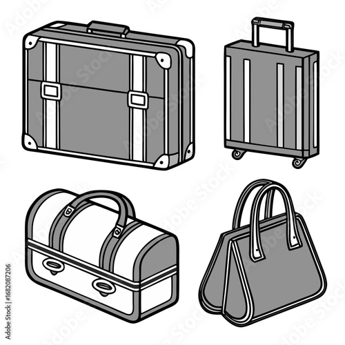 Travel Companions: a collection of bags showcasing different travel bags, a timeless luggage arrangement for various travel needs.
