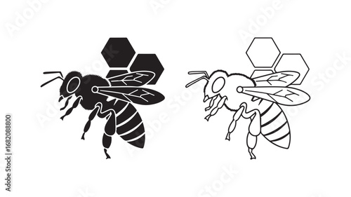 Bee outline with honeycomb and transparent background
