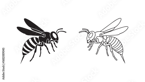 Wasp outline and solid style insect pair
