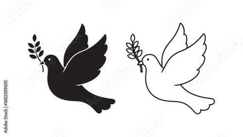 Dove with olive branch symbol of peace with transparent background