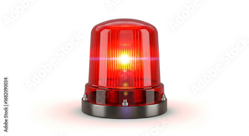 Bright red emergency siren light flashing on an isolated transparent background.