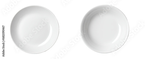 Two empty, round, white bowls