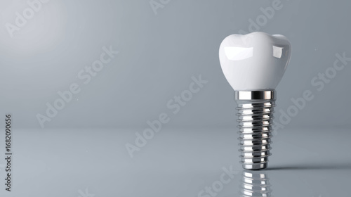 Realistic Dental Implant on Grey Background for Medical Presentation with Vector Copy Space Design