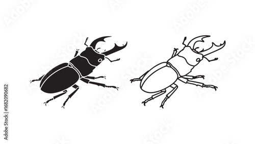 Stag beetle silhouettes with transparent background