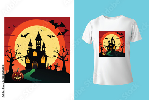 Gothic halloween t shirt design with bats and skeletons