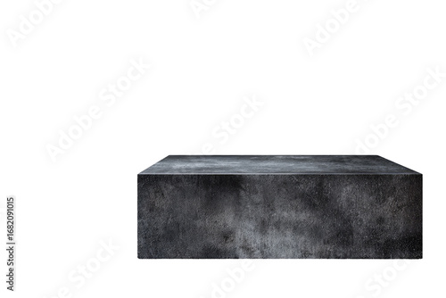 Dark gray concrete block platform against black background