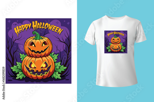 Gothic halloween t shirt design with bats and skeletons
