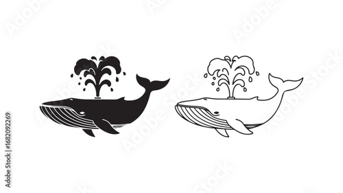 Whale spouting water outline and solid style