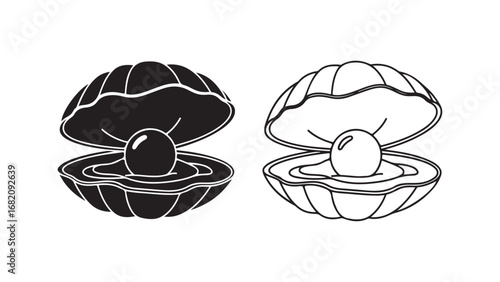 Open oyster shell with pearl outline style
