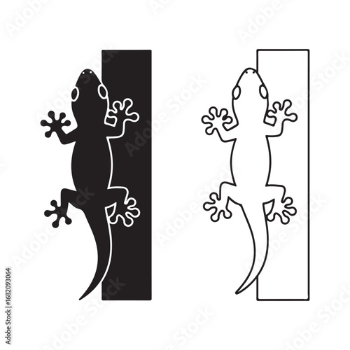 Lizard climbing wall outline and silhouette
