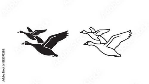Flying geese pair outline style with transparent background