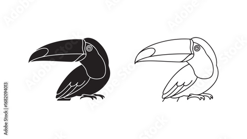 Toucan bird outline and silhouette with transparent background