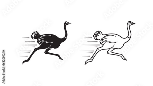Running ostrich bird silhouette with transparent background
