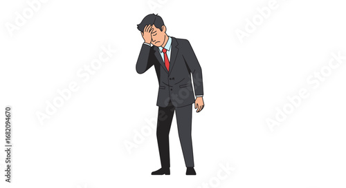 Depressed businessman covering his face in distress.