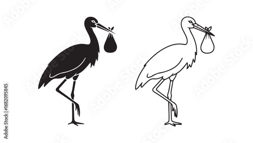 Stork carrying baby bundle with transparent background