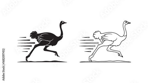 Running ostrich outline with transparent background