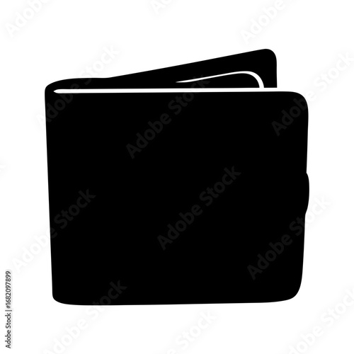 Simple black and white illustration of a closed wallet for storing money