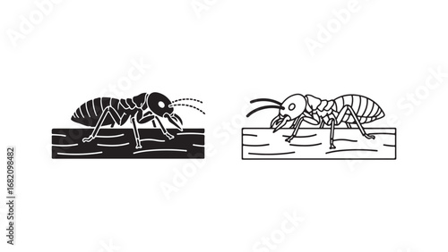 Ant carrying food on wood outline style