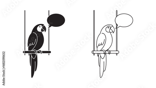 Parrot on perch with speech bubble outline