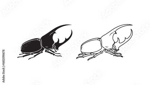 Stag beetle outline and silhouette with transparent background