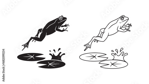 Jumping frog on lily pads with transparent background