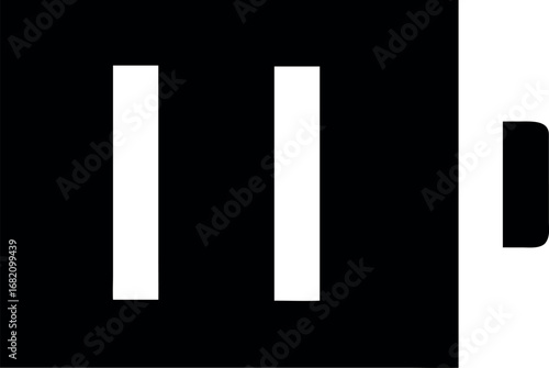 Abstract minimalist black and white graphic design with two vertical white rectangles and a small detached rectangle