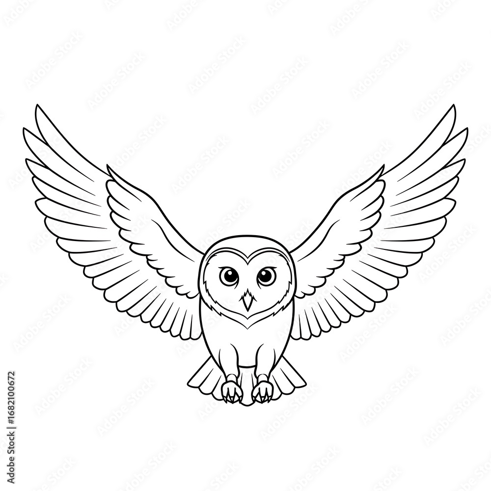 Obraz premium Black and White Coloring Page of an Owl with Wings Spread