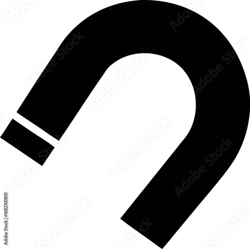 Simple black horseshoe magnet icon symbolizing attraction and magnetic force on a clean white background