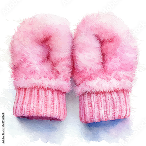 Fuzzy Mittens, watercolor painting vector, isolated on a white background.