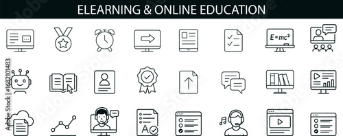 eLearning and Online Education Icon Set for Virtual Classrooms, EdTech UI, and Instructional Design