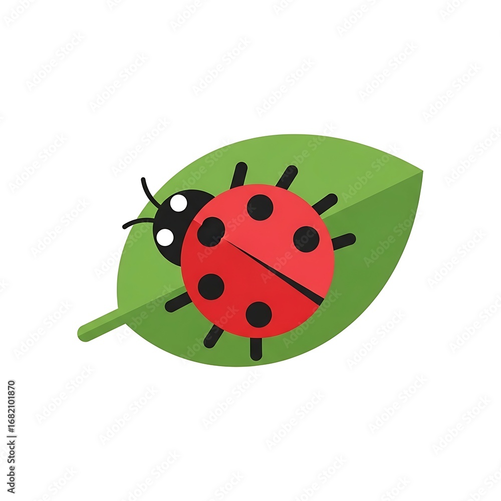 Obraz premium Cute Ladybug on Green Leaf Illustration