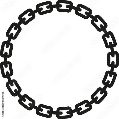 Chain links connected in a continuous circular form with uniform curvature.