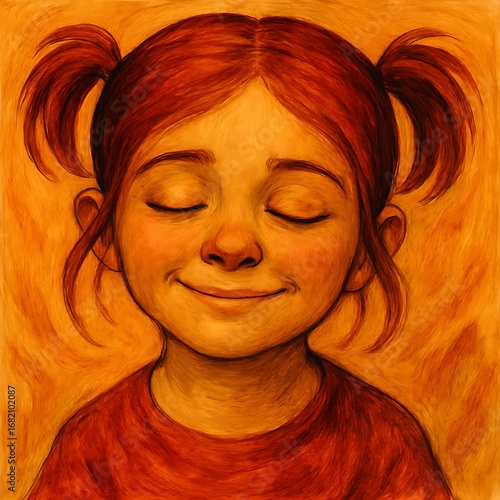 Girl's Peaceful Contentment: A Serene Expression