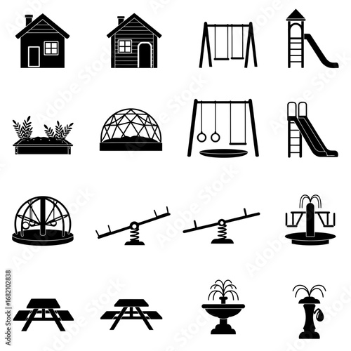 Playground and Park Equipment Icon Set Vector Silhouettes