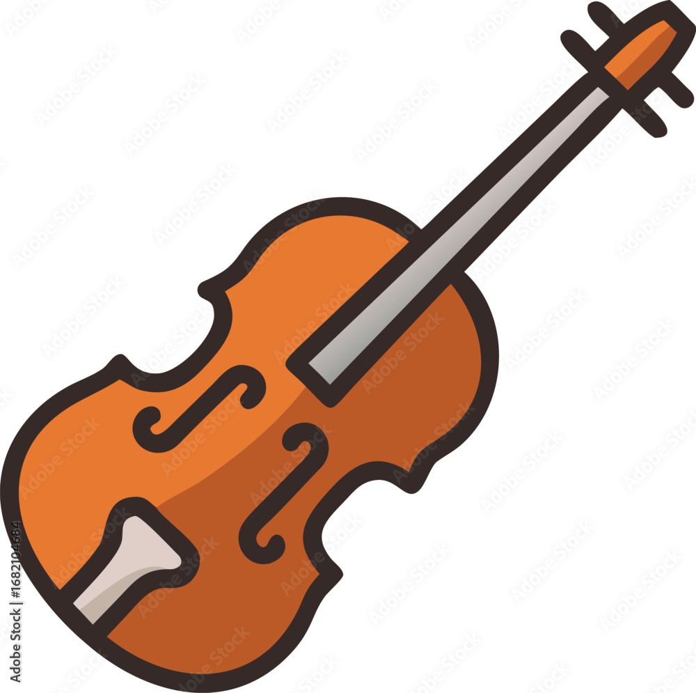 Fototapeta premium Violin icon on a white background, featuring a classic shape with strings and a scroll at the top