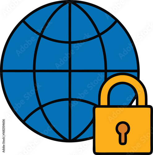 World map featuring a padlock icon, symbolizing global security and data protection
